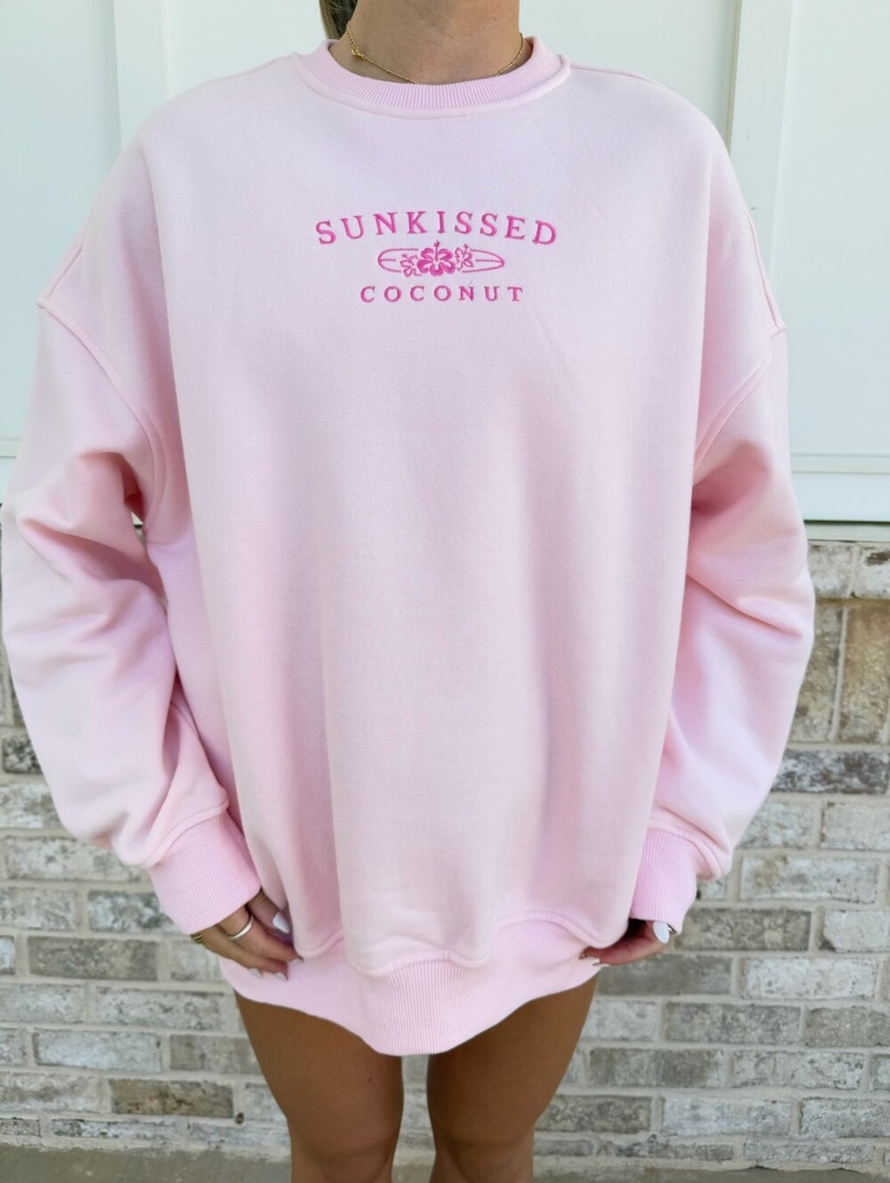 Sunkissedcoconut Embroider Oversized Crewneck Sweatshirt Pink Small